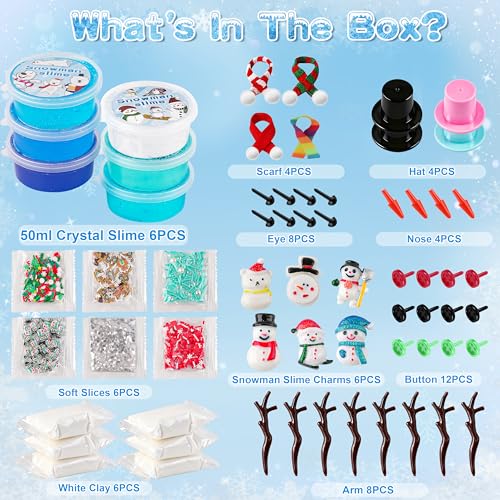 Image of 6 Pack Slime Stocking Stuffers, Stocking Stuffers for Kids,Christmas Crafts, Kids Crafts Snowman DIY Kit,Crafts Xmas Gift