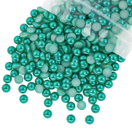 qiipii 220PCS 10mm Turquoise Half Round Pearls Bulk for Bedazzling Crafting