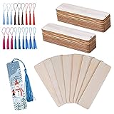 Jinlaili 24 Stück Lesezeichen aus Holz,DIY Holz Handwerk Lesezeichen,Aufhängbar Unfertig Blanko Lesezeichen,Bastelbedarf Lesezeichen Mit Mehrfarbige Quaste für DIY Handwerk Lesezeichen, Geschenke Tag