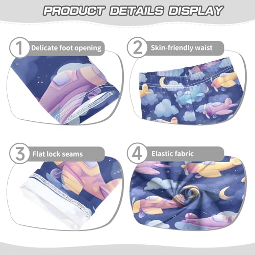 Cartoon Aircraft Moon Clouds Girls Leggings Soft Stretch Workout Yoga Dance Pants for Kids Casual Tights3