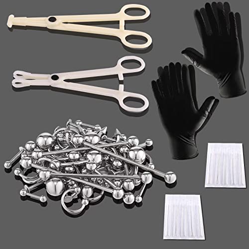 104pcs Piercing Kit 14G16G Kit Piercing Kits for all piercings (Stainless steel color)3