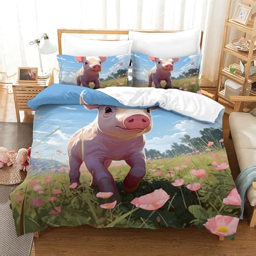 Housse de couette cochon 3D zippée facile à enfiler parure microfibre 200x200