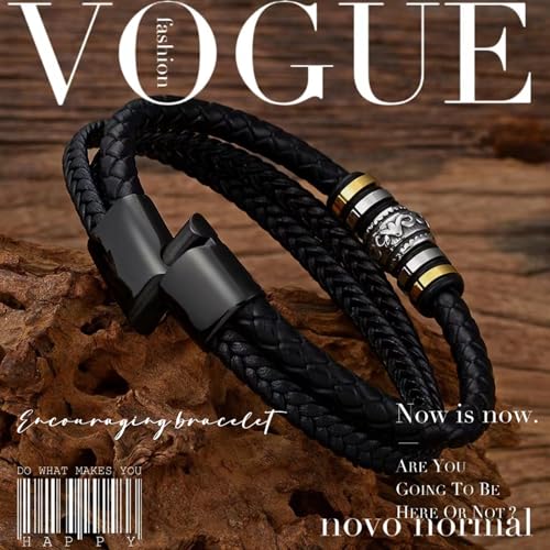 Pulsera de cuero para hombre GAUEIOUR negra miniatura 5