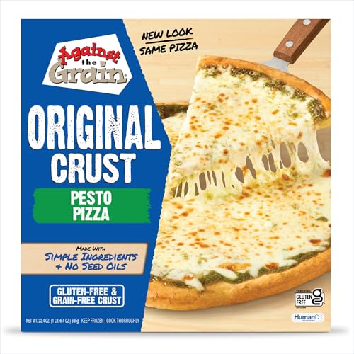 Image of Against the Grain Nut-Free Pesto Original Crust Pizza, No Gluten, Grains, Seed Oils, Preservatives or Gums, Frozen, Family Size (22.4 oz)