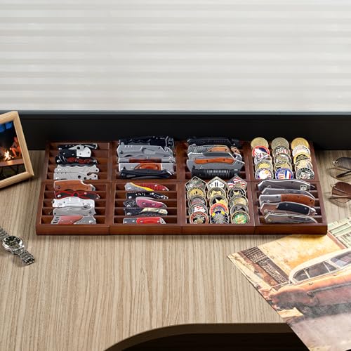Image of Knife Display Case Knife Holder for Pocket Knife Case Storage, Edc Tray Fits Edc Flashlight (Walnut,1 Pack)