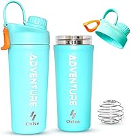 Vista 11 de Ozizo Botella agitadora de acero inoxidable con 2 resortes, taza agitadora aislada para mezclas de proteínas, 20 onzas, negro