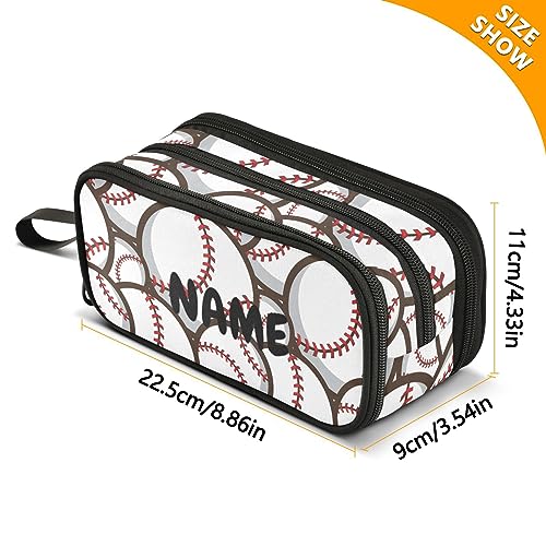 Image of ZAZYXTJ Custom Personalized Baseball Ball Large Capacity Pencil Case 3 Compartment Pen Pouch Storage Canvas Makeup Bag for School Office Teen Girl Boy Men Women