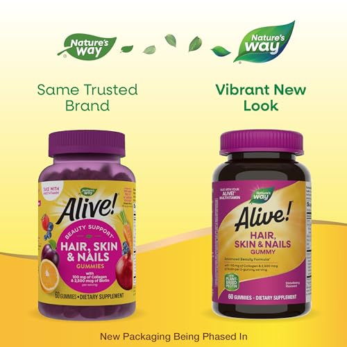 Nature's Way Alive! Hair, Skin & Nails Gummies, Advanced Beauty Formula*, with Biotin and Collagen, Strawberry Flavored, 60 Gummies (Packaging May Vary) - Image 3