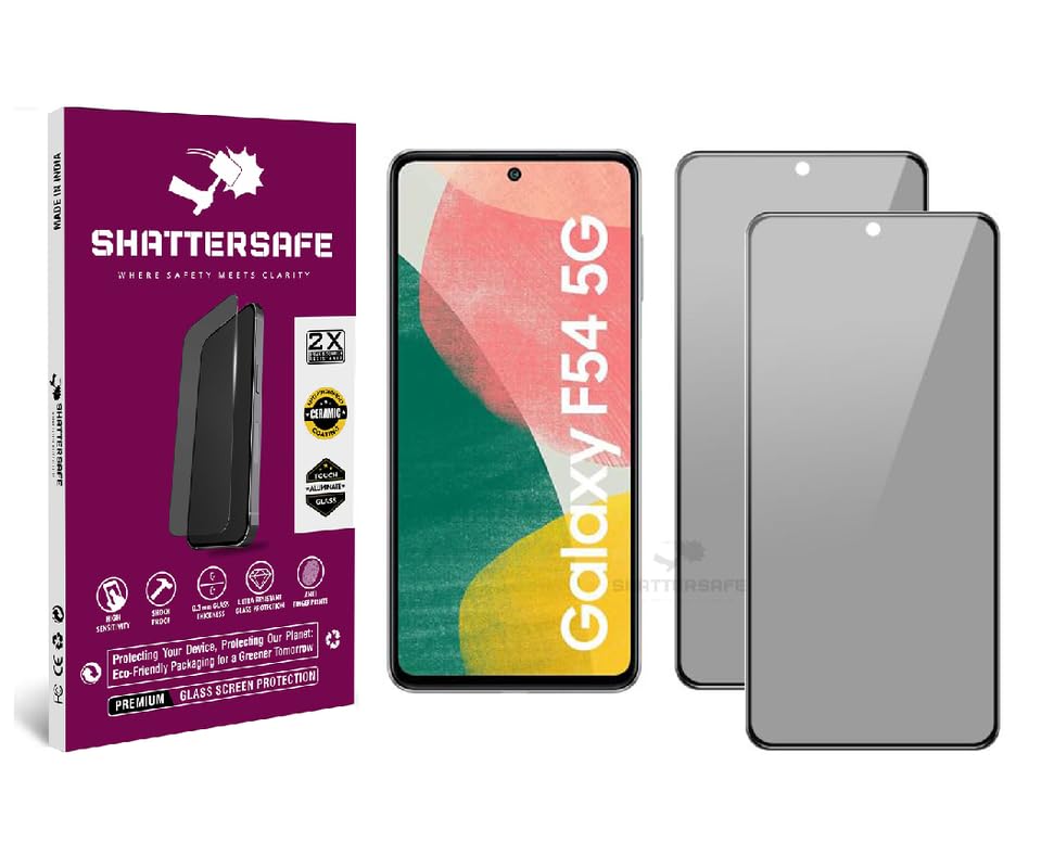 Image of Anti-Spy Privacy Tempered Glass Compatible For Samsung Galaxy F54 5G [Pack of 2]. 9H Hardness, Anti-Scratch, Edge-to-Edge Protection With Easy Installation Kit & Case Friendly Fit.