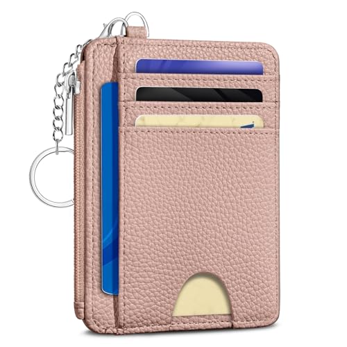 Image of Kelvoris Cute Credit Card Holder Small Wallet Women, Minimalist Slim RFID Blocking Wallet Woman Keychain with Zipper Coin Pocket, Front Pocket Thin Travel Card Case Organizer ID Window Ladies Gifts