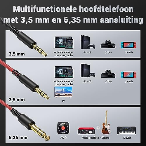 OneOdio Over Ear Hoofdtelefoon met Kabel, 50mm Driver, Bass Sound, 6.35 & 3.5mm Jack, Share Port, Gesloten DJ Koptelefoon voor Studio, Podcast, Monitor, Mobiel, PC, MP3/4 (Pro-10 Zwart) - Afbeelding 4