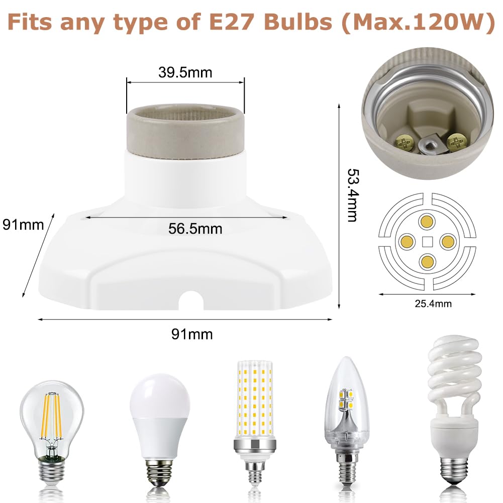 URAQT 4 oprawki do lampy E27, lampa sufitowa E27, oprawka ścienna biała do żarówek LED, AC220-250 V, oprawka LED na ścianę i sufit, korytarz, schody, piwnicę, uchwyt sufitowy