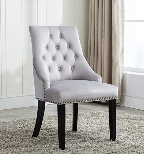 Tufted Velvet Fabric Studded Dining Chair Upholestered Accent Side Chair Victoria [ Grey * Light Grey * Blue * Black ] (Light Grey)