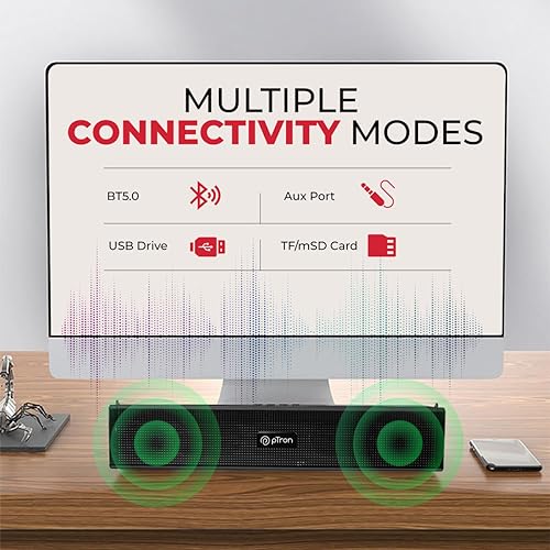 Image of pTron Fusion Wave 16W Mini Bluetooth Soundbar Speaker with up to 19Hrs Playback Time, Soundbar for Phone /TV /Laptop /Tablets /Projectors & BT5.0 /Aux /TF Card /USB Drive Playback (Silk Black)