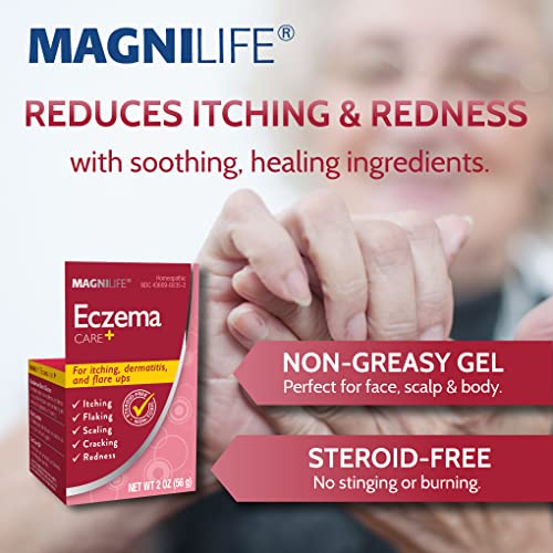 Image of MagniLife Eczema Care+, 2 Oz, Moisturizing Gel for Itchy, Dry Skin, Fast Relief for Dermatitis & Eczema Flare-Ups with Natural Ingredients, Aloe, Calendula & Tea Tree Oil, No Steroid & Parabens