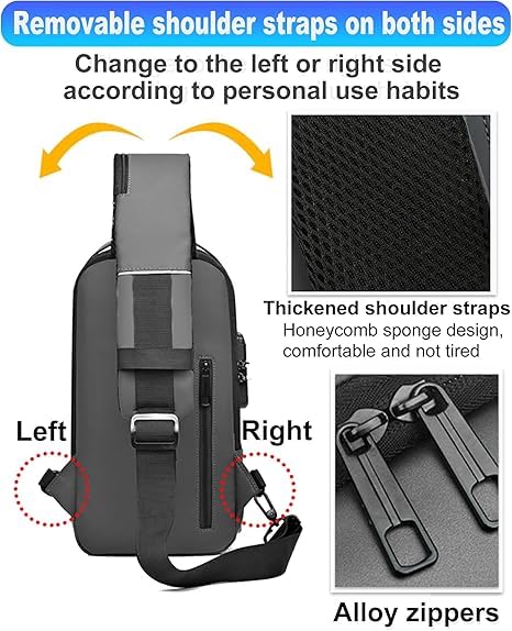 Image of TOURISTIANO Crossbody Sling Bag, Waterproof Polyester, Hard-Shell Anti-Theft with Built-in Password Lock, Slim Lightweight Travel Pack