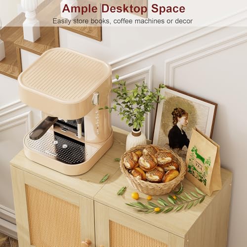 Sideboard Buffet Kitchen Storage Cabinet , Small Coffee Bar Cabinet with Rattan Doors and Tall Solid Wood Legs, Boho Accent Media Console Credenza Cabinet for Entryway,Living Room,Kitchen, Small Space - Image 6