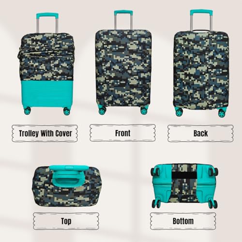 Image of Printed Polyester Suitcase Cover Stretchable Luggage Protector Trolley Bag Cover Travel Accessory (Army Squre Black-S,M)