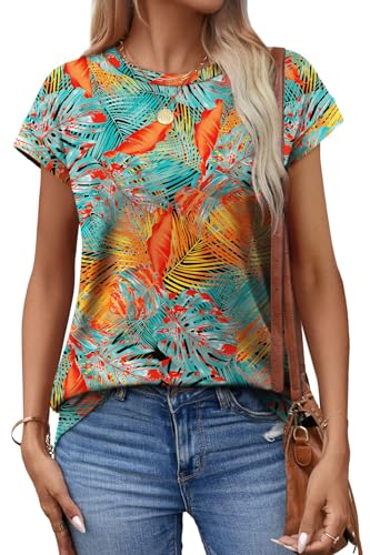 Image of Alaroo Womens Summer Tops Short Sleeve Shirts Crew Neck Tshirt Cute Trendy Tunic Blouses (S-3XL)