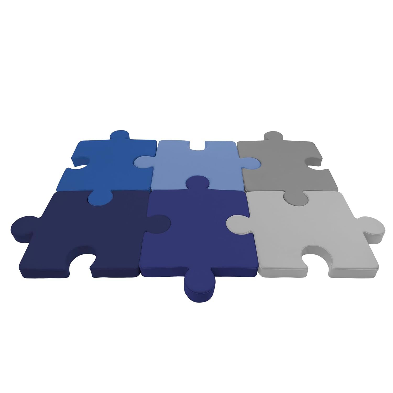 Factory Direct Partners FDP SoftScape Giant Interlocking Floor Cushions for Kids; Comfortable 3 inch Thick Soft Foam Flexible Seating for Playroom or Classroom, 6-Piece - Navy/Powder Blue