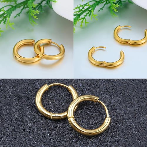 Image of 316L Surgical Stainless Steel Huggie Hoop Earrings 6mm 8mm 10mm 11mm 12mm 14mm Hypoallergenic Earrings Hoop Cartilage Helix Lobes Hinged Sleeper Earrings For Men Women