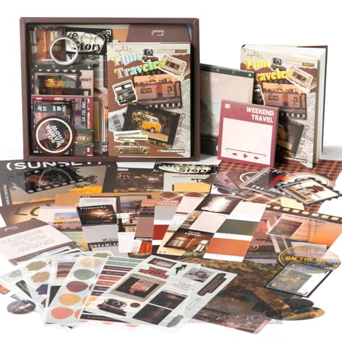 Image of WEMOL Vintage Journal Scrapbook Pack Kit for Art Journaling Bullet, Planners DIY Paper Stickers, Craft Kits Notebook, Collage Album Aesthetic Sticker (Brown Time Traveller)