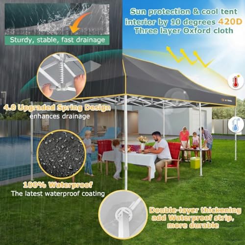 Image of Hoteel 10x20 Heavy Duty Pop Up Canopy Tent with 6 Sidewalls, Grey