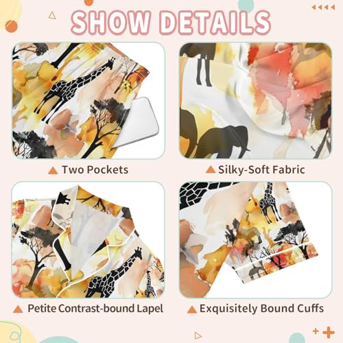 senya African Animals Silhouettes Satin Summer Pajama Sets Silk Short Sleeve Button Down Sleepwear3