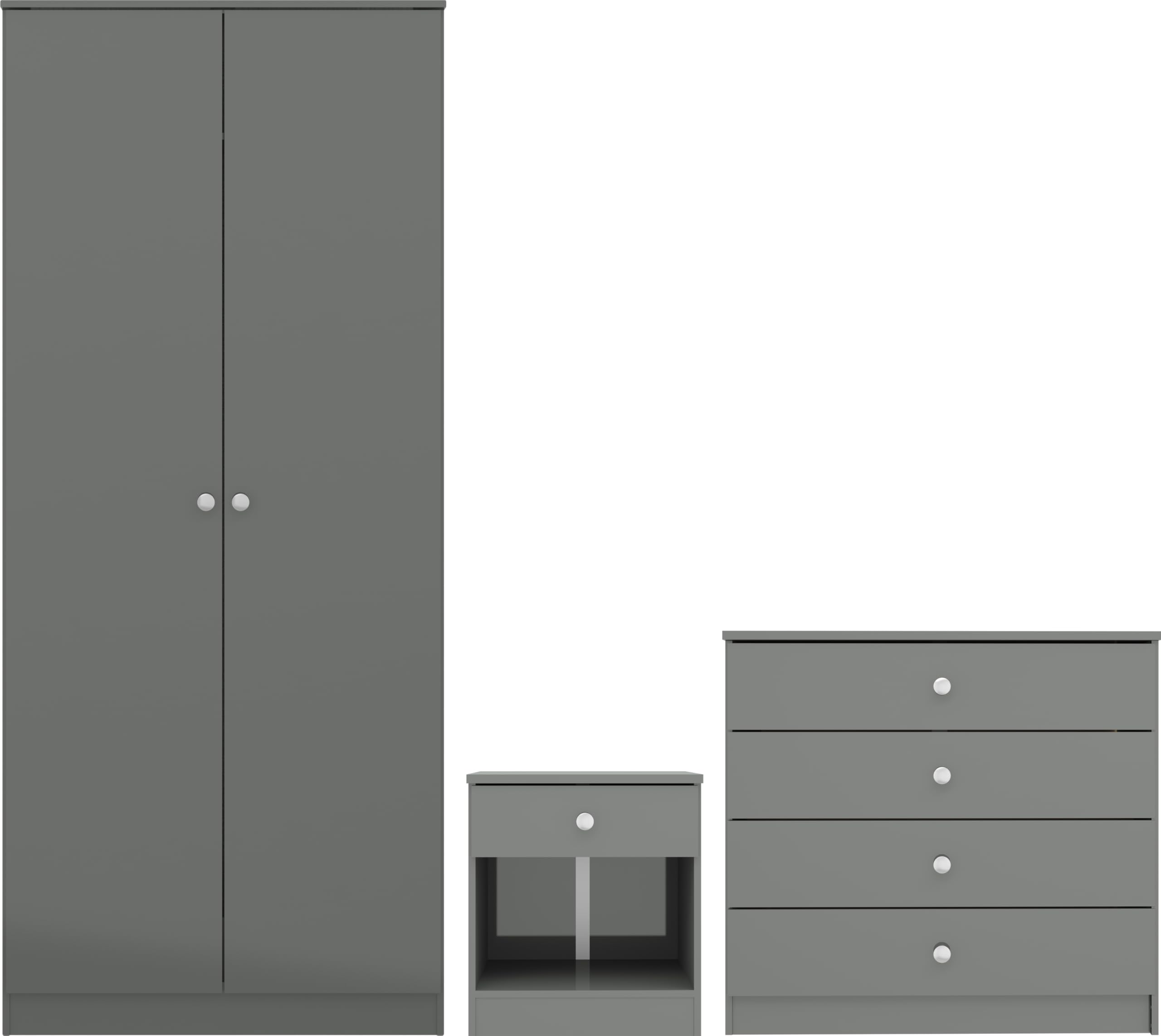 Seconique 2 Door Wardrobe Bedroom Furniture Set Grey Gloss, Denver 3 Piece
