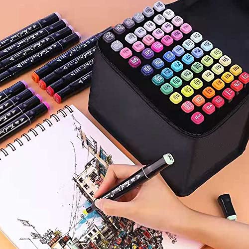 Image of Finaxo 24 Colors Art Markers Sketch Pen Dual Tip Artist Art Marker Vibrant Colors Set For Coloring Sketching Drawing Painting,Twin Head Permanent Sketch Markers Pen With Carry Case,Multicolor