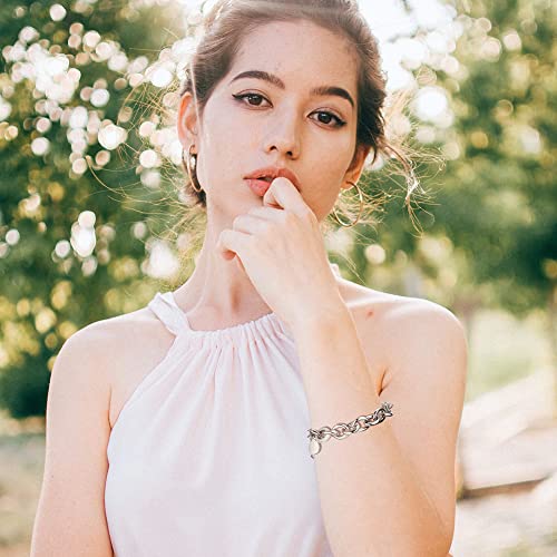 Ciunofor Link Bracelet Designer Brand Inspired Antique Women Jewelry Cable Wirevintage Valentine Wide Cuban Curb Link Bracelet Stainless Steel Adjustable Chain (Silver) #TOP2