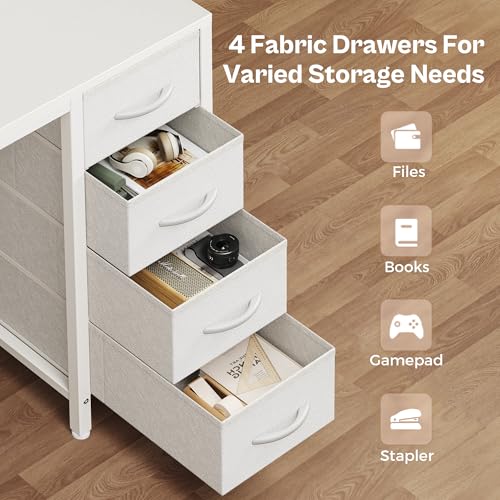 Image of Huuger 47 inch Computer Desk with 4 Drawers, Gaming Desk with LED Lights & Power Outlets, Home Office Desk with Large Storage Space for Bedroom, Work from Home, White