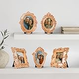97 Decor Small Gold Picture Frames Set - 5 Pcs Oval Rectangle Golden Mini Frames, Baroque Gallery Wall Frame Pack, Assorted Vintage Frame For Wall Decor (With Backing, Without Glass)