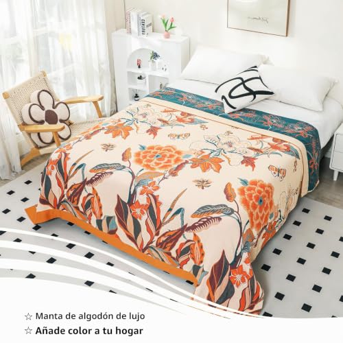 Edredón Bohemio de Algodón Orgánico 230x250cm Colcha Suave Beige para Sofá Cama 7