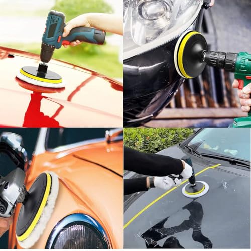 Image of 7 Pcs 3 Inch Wool Buffing Pads, Soft Faux Wool, Replacement Car Polishing Pad for Scratches with M10 Drill Adapter, Oxidation, (5 x Polishing Pads, 1 x Backing Pad, 1 x M10)