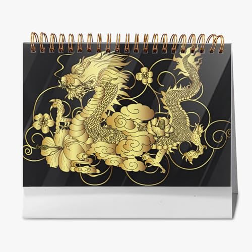 2026年 卓上カレンダー タペストリー 金 龍 和風 月間カレンダー ページめくり 新日本カレンダー 実用性 文房具 360°書き込み 小型 デスクトップ おしゃれ 計画整理 プレゼント 2025年9月?2026年12月