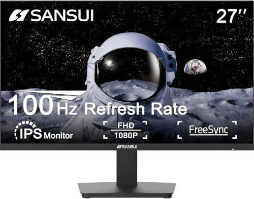 SANSUI 27 Inch Monitor, IPS 120Hz Computer Monitor Full HD 1920 x 1080P with HDMI DP Interfaces, Eye Care, Frameless, 100 x 100mm VESA Mountable (HDMI Cable Included)