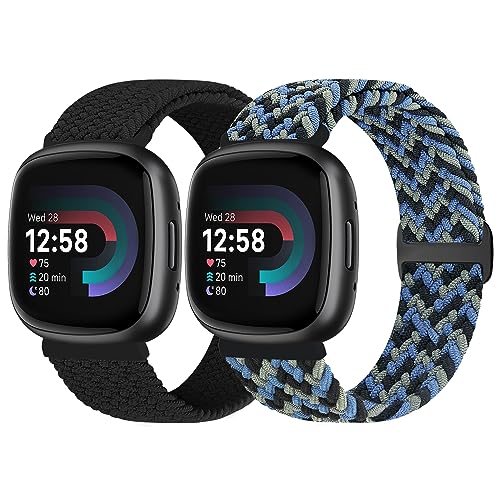 Vodtian Geflochtenes Armband Kompatibel mit Fitbit Versa 4/Versa 3/Sense 2/Sense Armband für Damen Herren, Elastisch Verstellbar Nylon Solo Loop Uhrenarmband für Fitbit Versa 4/Versa 3/Sense 2/Sense