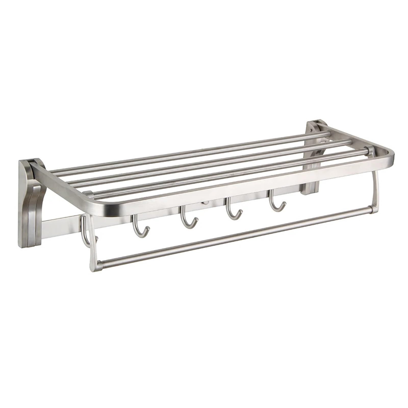 VAYEODEYU Bathroom Towel Rack With Shelf And Hooks Stainless Steel Wall Mount Movable Bar Multicolor(Brushed)