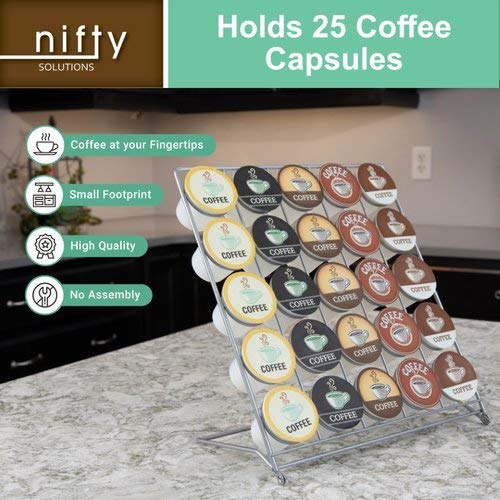 Nifty Solutions Coffee Pod Storage Rack – Powder Coated Steel, Compatible with K-Cups, 25 Single-Serve Pod Holder, Folds Flat, Home or Office Kitchen Coffee Bar Organizer, Lightweight Design