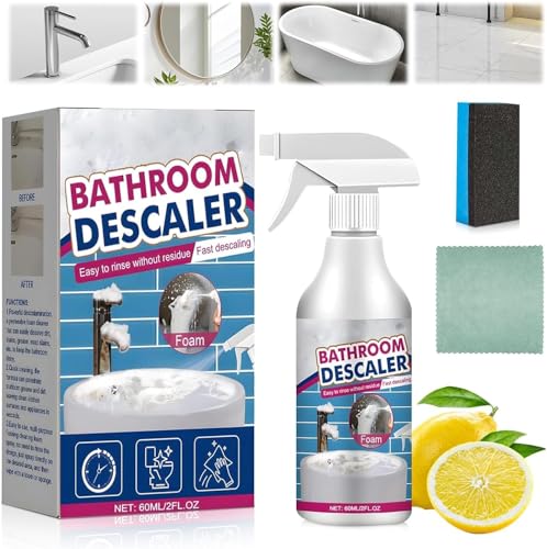 Vibbang Bathroom Foam Cleaner Spray Bathroom Descaler with Sponge and Cleaning Cloths Kitchen Stubborn Stains Cleaner Limescale Remover Spray