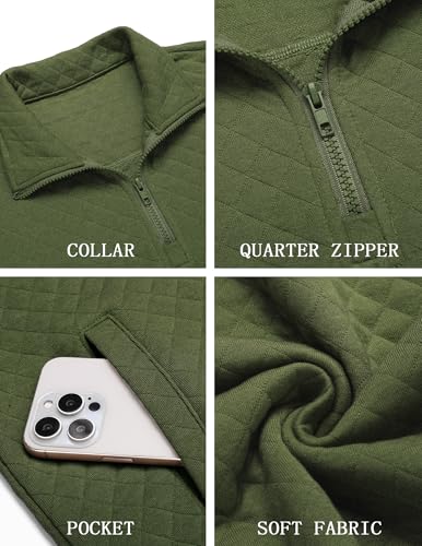 Coofandy Mens Sweaters And Pullovers Light Weight 1/4 Zip Polo Sweatshirts Soft Stylish Quilted Jacketshoodless Sweatshirt With Pockets Army Green thumb #4
