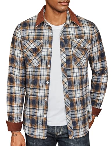 COOFANDY Men's Flannel Long Sleeve Plaid Button Down Shirt with Pockets
