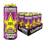 Rockstar Energy Drink Punched Tropical Guava - Koffeinhaltiges Erfrischungsgetränk für den Energie Kick, EINWEG (12x 500ml)