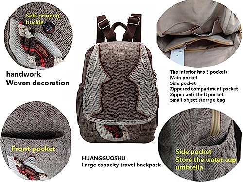 Image of Women's Cotton Hemp Cloth Backpack, Ashen | Boho Vintage, Embroidered, Casual Purse, Handbags Messenger Bag