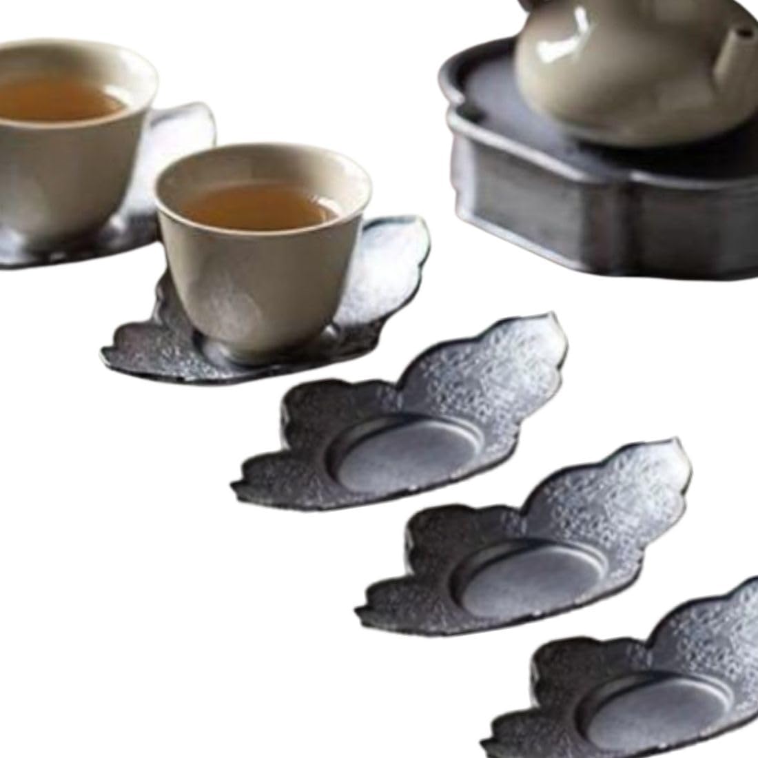 Amazon｜茶器 錫製 茶托 茶道具 煎茶道具 5個 セット 花菱 百吉款