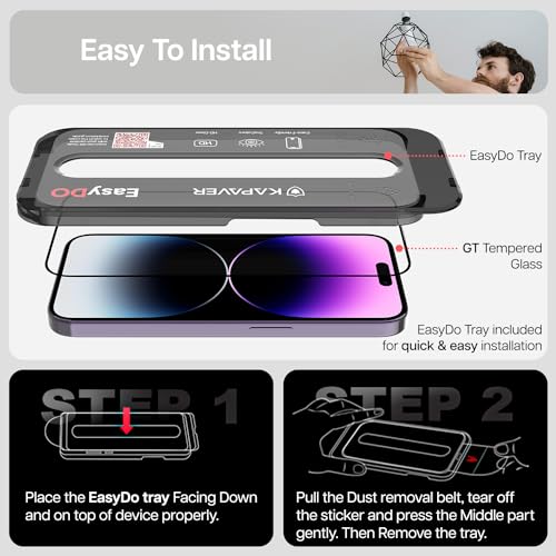 Image of KAPAVER GT EasyDo Clear Tempered Glass Screen Protector for iPhone 14 Pro with Applicator (2 Pack)