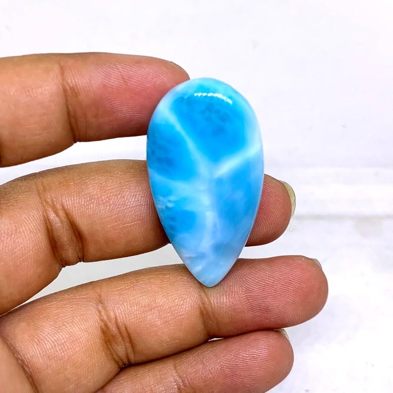 Pierre de larimar véritable forme poire 41mm cabochon de qualité pour pendentif d'exception - 3