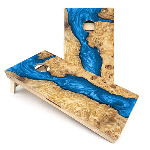 Skip's Garage Blue Epoxy All-Weather PVC Cornhole Boards - Includes (2) Boards (NO Bags) + (2) Board Edge Lights