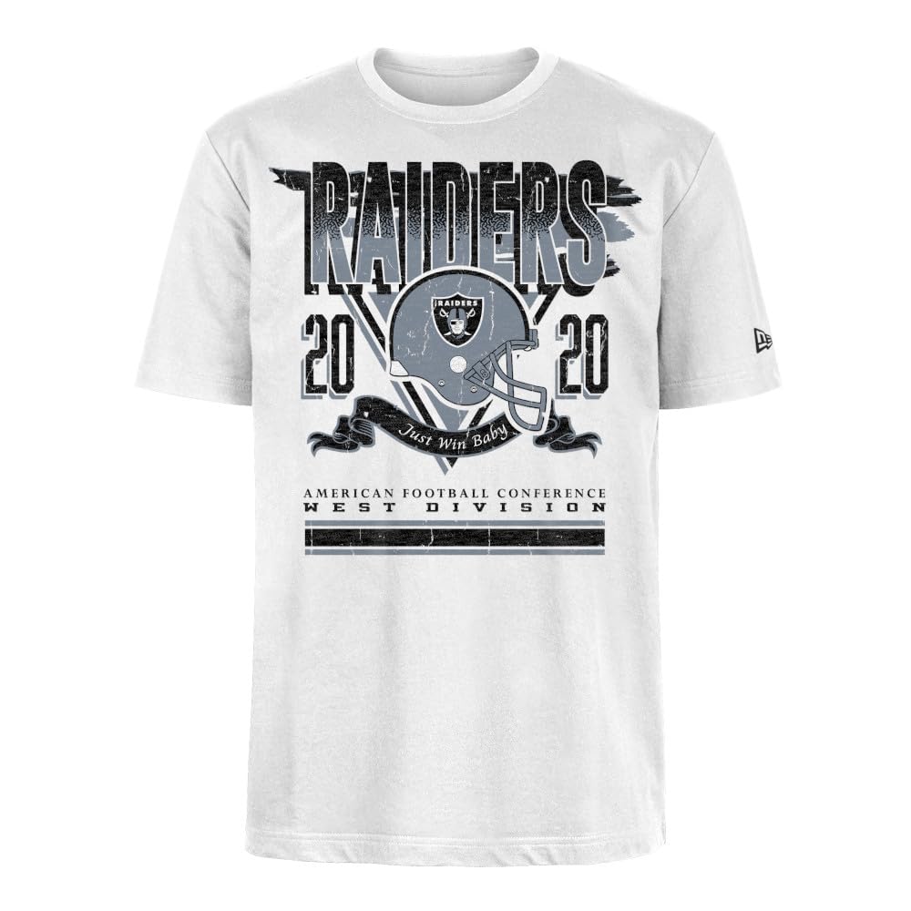 LAS VEGAS RAIDERS New Era Cap NFL Oversized T-Shirt Screent Print Distressed Team Graphic White Unisex